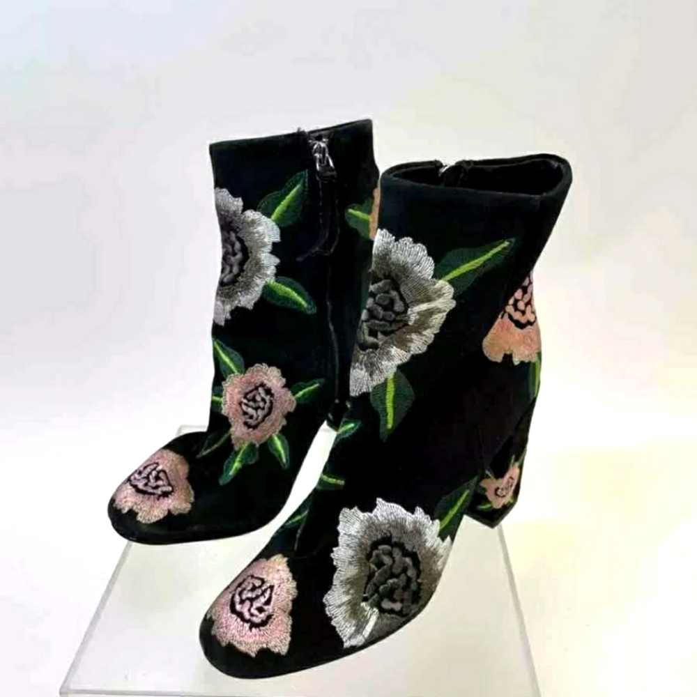 Rebecca Minkoff Designer Floral Women's Black Heel Boots - Size 8